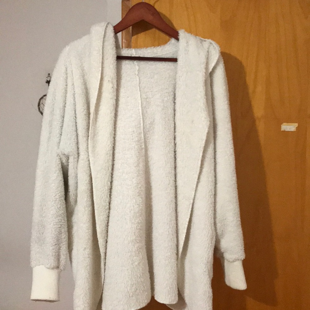 Hooded white teddy cardigan